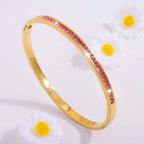 ZAKOL New Buling Pink Crystal Zirconia Stainless Steel Bracelet for Women Versatile Stackable Jewelry Waterproof Bangle Gift