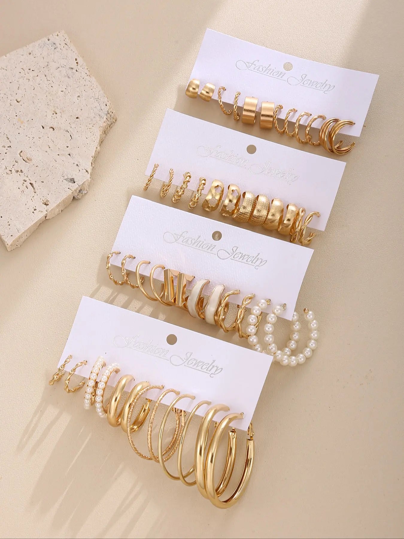 24 Pairs Elegant Alloy Flower Earrings Set, Hoop Earring Set with Mermaid Design, Perfect Gift for Women and Office Wear Jewelry Collection, Earring Stacking Set, Ear Accessories