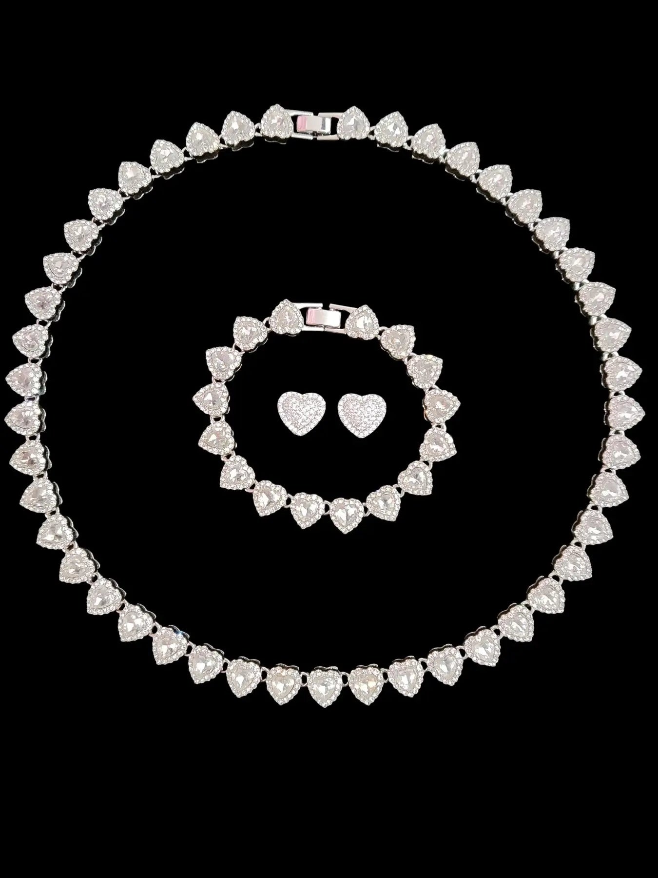 3-Piece Women'S Hip Hop Heart Chain Necklace & Bracelet & Artificial Zircon Earrings, Jewelry Gift for Women, All-Season Street Style Accessories, Fashion Jewelry Set, Matching Jewelry Set, Maximalist Jewelry Set, Choker Set, Heart Shine Set