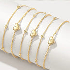 GANIA Gold-Plated Ankle Chain, Featuring Layered Heart Shapes and Beaded Designs, with a Series of Letters from a to Z. Fashionable Beach Accessories, with Waterproof and Sweat-Proof Technology, Simple and Elegant Style, Long-Lasting Durability.