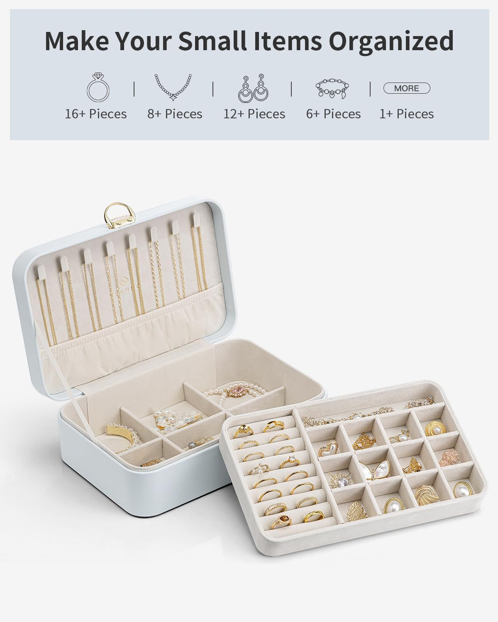 Jewelry Travel Organizer 2 Layer Travel Jewelry Case PU Leather Jewelry Organizer for Necklace Earring Storage Gifts for Girls Women