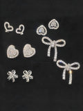 Women'S Elegant Heart & Bow Stud Earring Set, Copper Fabric, Gift Box Included, Perfect for All Seasons Cute Jewelry Collection, Jewelry Gifts, Heart Shaped Earrings