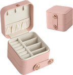 Small Jewelry Box,  Portable Jewelry Box Organizer Pink Leather Mini Travel Jewelry Case for Rings Earrings Necklace Bracelets Jewelry for Women Girls