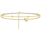 GANIA Gold-Plated Ankle Chain, Featuring Layered Heart Shapes and Beaded Designs, with a Series of Letters from a to Z. Fashionable Beach Accessories, with Waterproof and Sweat-Proof Technology, Simple and Elegant Style, Long-Lasting Durability.