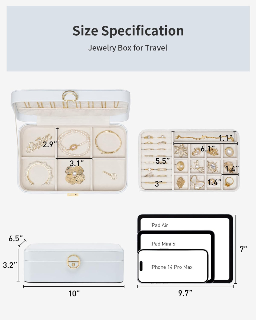 Jewelry Travel Organizer 2 Layer Travel Jewelry Case PU Leather Jewelry Organizer for Necklace Earring Storage Gifts for Girls Women
