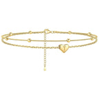 GANIA Gold-Plated Ankle Chain, Featuring Layered Heart Shapes and Beaded Designs, with a Series of Letters from a to Z. Fashionable Beach Accessories, with Waterproof and Sweat-Proof Technology, Simple and Elegant Style, Long-Lasting Durability.