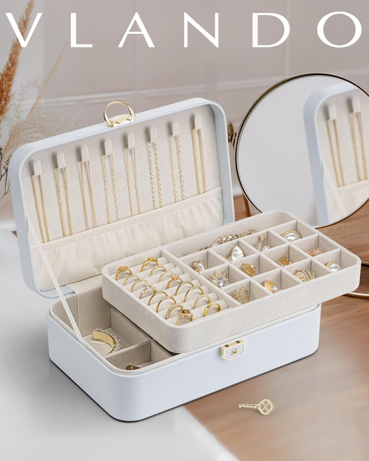 Jewelry Travel Organizer 2 Layer Travel Jewelry Case PU Leather Jewelry Organizer for Necklace Earring Storage Gifts for Girls Women