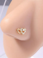 Heart Shaped L Shape Nose Stud, Rhinestone Decor Nose Ring, Nose Rings Studs, Nose Piercing Jewelry, Fashionable Love Body Jewelry for Women & Girls, Trendy All-Match & Exquisite Jewelry for Birthday Gift, Chic Body Jewelry