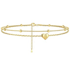 GANIA Gold-Plated Ankle Chain, Featuring Layered Heart Shapes and Beaded Designs, with a Series of Letters from a to Z. Fashionable Beach Accessories, with Waterproof and Sweat-Proof Technology, Simple and Elegant Style, Long-Lasting Durability.
