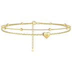 GANIA Gold-Plated Ankle Chain, Featuring Layered Heart Shapes and Beaded Designs, with a Series of Letters from a to Z. Fashionable Beach Accessories, with Waterproof and Sweat-Proof Technology, Simple and Elegant Style, Long-Lasting Durability.