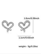 Women'S Elegant Heart & Bow Stud Earring Set, Copper Fabric, Gift Box Included, Perfect for All Seasons Cute Jewelry Collection, Jewelry Gifts, Heart Shaped Earrings