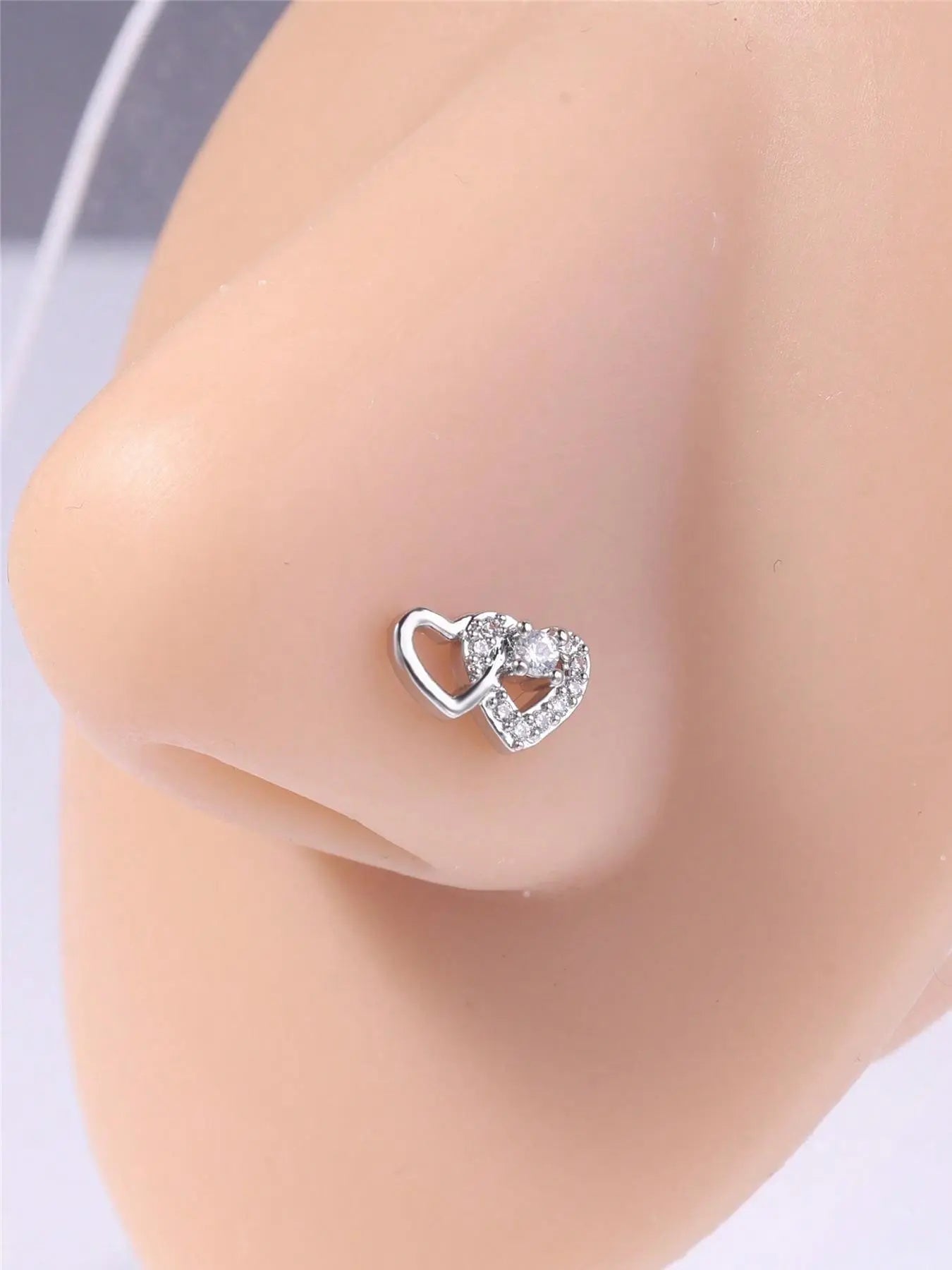 Heart Shaped L Shape Nose Stud, Rhinestone Decor Nose Ring, Nose Rings Studs, Nose Piercing Jewelry, Fashionable Love Body Jewelry for Women & Girls, Trendy All-Match & Exquisite Jewelry for Birthday Gift, Chic Body Jewelry