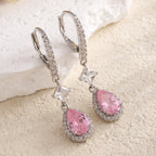 Fashion Pink Water Drop Zircon Hoop Earrings for Women Buling Cubic Zirconia Bridal Earring Wedding Party Jewelry