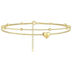GANIA Gold-Plated Ankle Chain, Featuring Layered Heart Shapes and Beaded Designs, with a Series of Letters from a to Z. Fashionable Beach Accessories, with Waterproof and Sweat-Proof Technology, Simple and Elegant Style, Long-Lasting Durability.