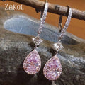 Fashion Pink Water Drop Zircon Hoop Earrings for Women Buling Cubic Zirconia Bridal Earring Wedding Party Jewelry