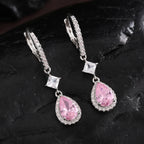 Fashion Pink Water Drop Zircon Hoop Earrings for Women Buling Cubic Zirconia Bridal Earring Wedding Party Jewelry