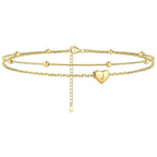 GANIA Gold-Plated Ankle Chain, Featuring Layered Heart Shapes and Beaded Designs, with a Series of Letters from a to Z. Fashionable Beach Accessories, with Waterproof and Sweat-Proof Technology, Simple and Elegant Style, Long-Lasting Durability.