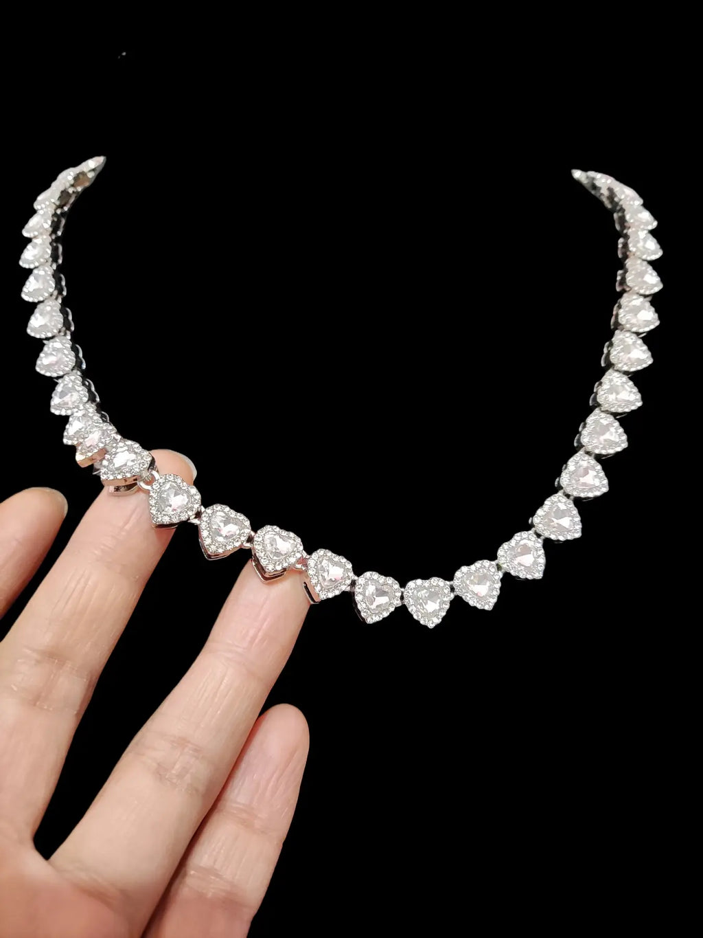 3-Piece Women'S Hip Hop Heart Chain Necklace & Bracelet & Artificial Zircon Earrings, Jewelry Gift for Women, All-Season Street Style Accessories, Fashion Jewelry Set, Matching Jewelry Set, Maximalist Jewelry Set, Choker Set, Heart Shine Set