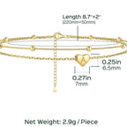 GANIA Gold-Plated Ankle Chain, Featuring Layered Heart Shapes and Beaded Designs, with a Series of Letters from a to Z. Fashionable Beach Accessories, with Waterproof and Sweat-Proof Technology, Simple and Elegant Style, Long-Lasting Durability.