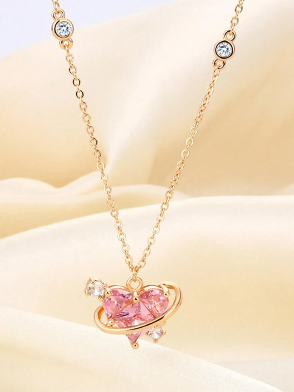 Rhinestone Decor Pendant Necklace as Perfect Gift for Girlfriend, Fashion Heart Shaped Artificial Crystal Alloy Jewelry, Daily Clothing Deco, Rhinestone Decorated Necklace