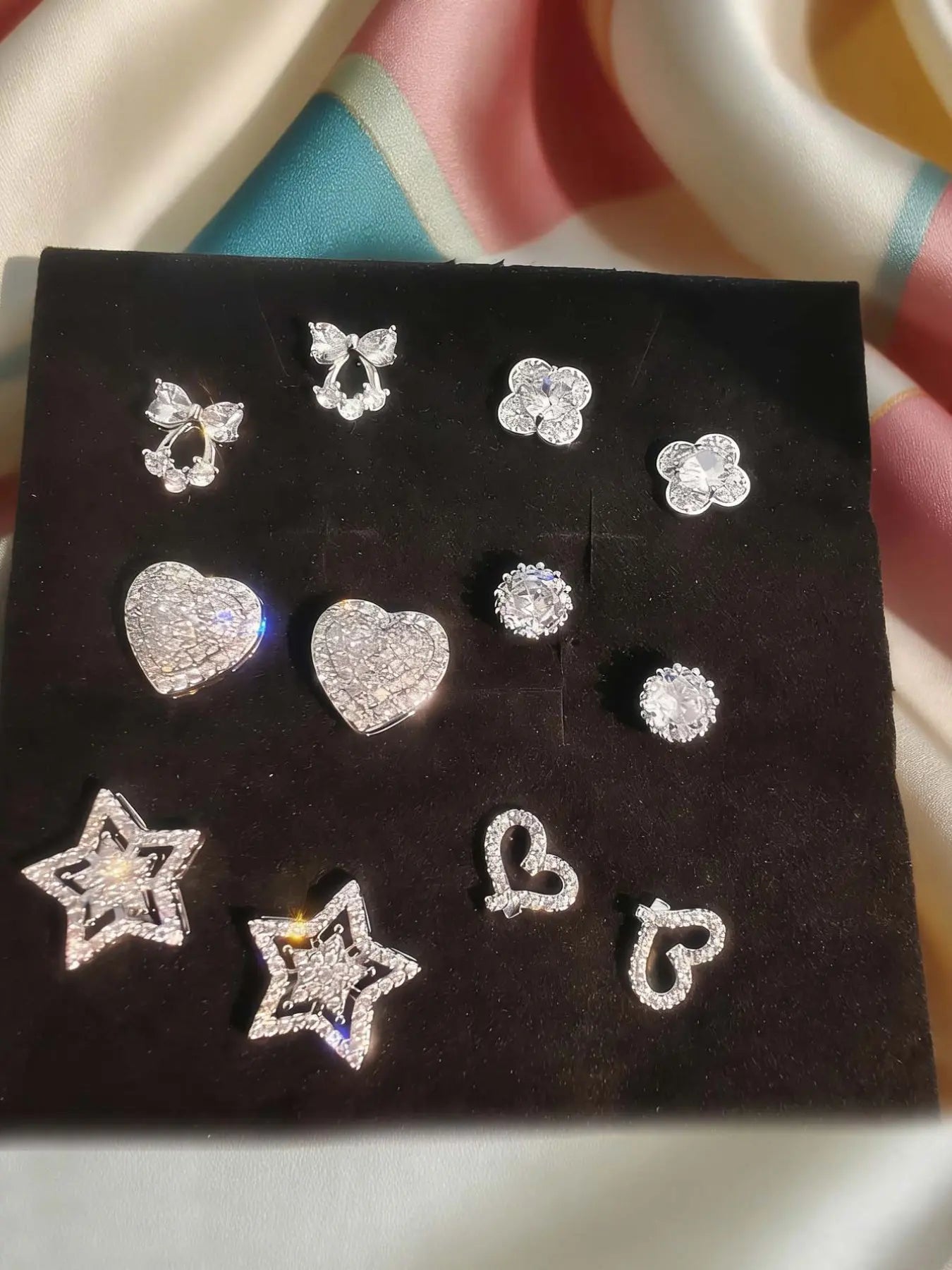 Women'S Elegant Heart & Bow Stud Earring Set, Copper Fabric, Gift Box Included, Perfect for All Seasons Cute Jewelry Collection, Jewelry Gifts, Heart Shaped Earrings