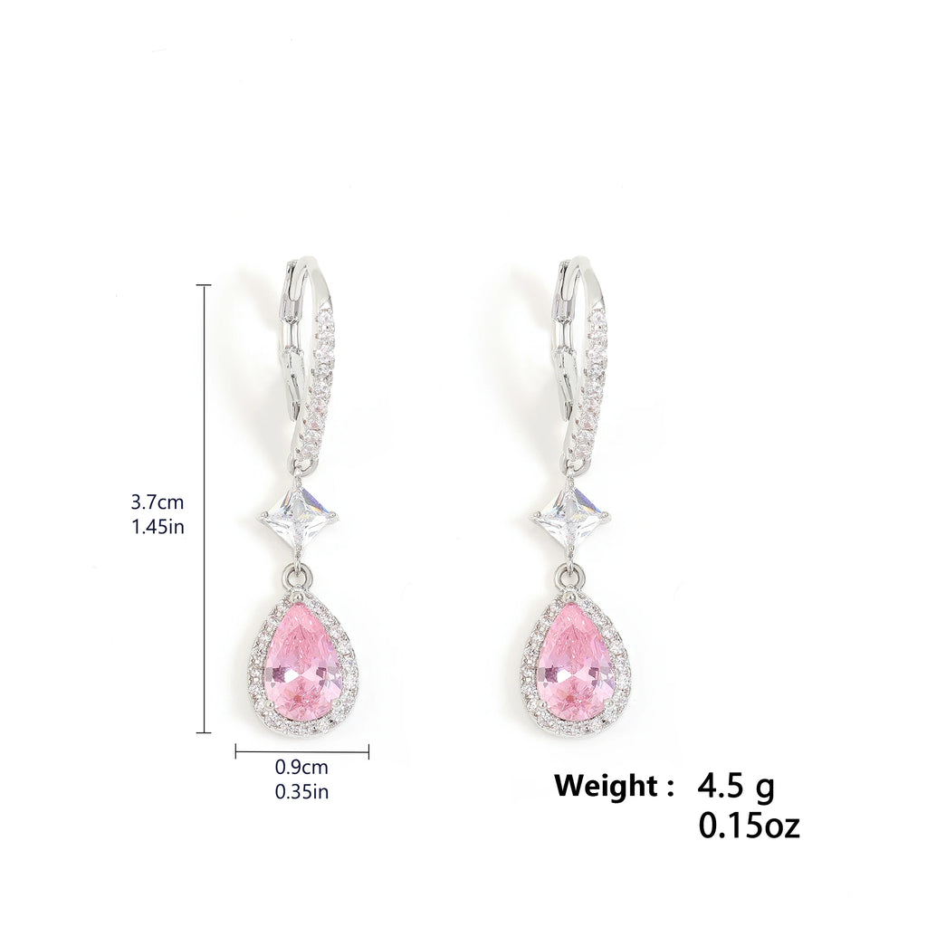 Fashion Pink Water Drop Zircon Hoop Earrings for Women Buling Cubic Zirconia Bridal Earring Wedding Party Jewelry