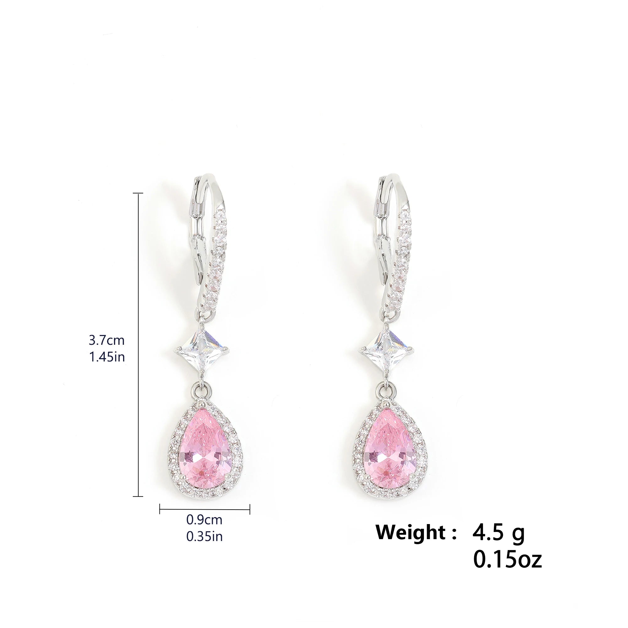 Fashion Pink Water Drop Zircon Hoop Earrings for Women Buling Cubic Zirconia Bridal Earring Wedding Party Jewelry