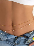 Women'S 2/4Pcs Faux Pearls Decor Pendants Waist Beads Chain, Elegant Zinc Alloy Belts Jewelry Accessories for Party Holiday Back to School, Waist Accessory. Cute Jewelry, Fashionable Body Chain