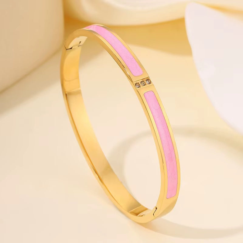 ZAKOL New Buling Pink Crystal Zirconia Stainless Steel Bracelet for Women Versatile Stackable Jewelry Waterproof Bangle Gift