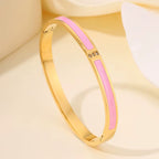 ZAKOL New Buling Pink Crystal Zirconia Stainless Steel Bracelet for Women Versatile Stackable Jewelry Waterproof Bangle Gift