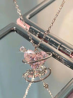 Rhinestone Decor Pendant Necklace as Perfect Gift for Girlfriend, Fashion Heart Shaped Artificial Crystal Alloy Jewelry, Daily Clothing Deco, Rhinestone Decorated Necklace
