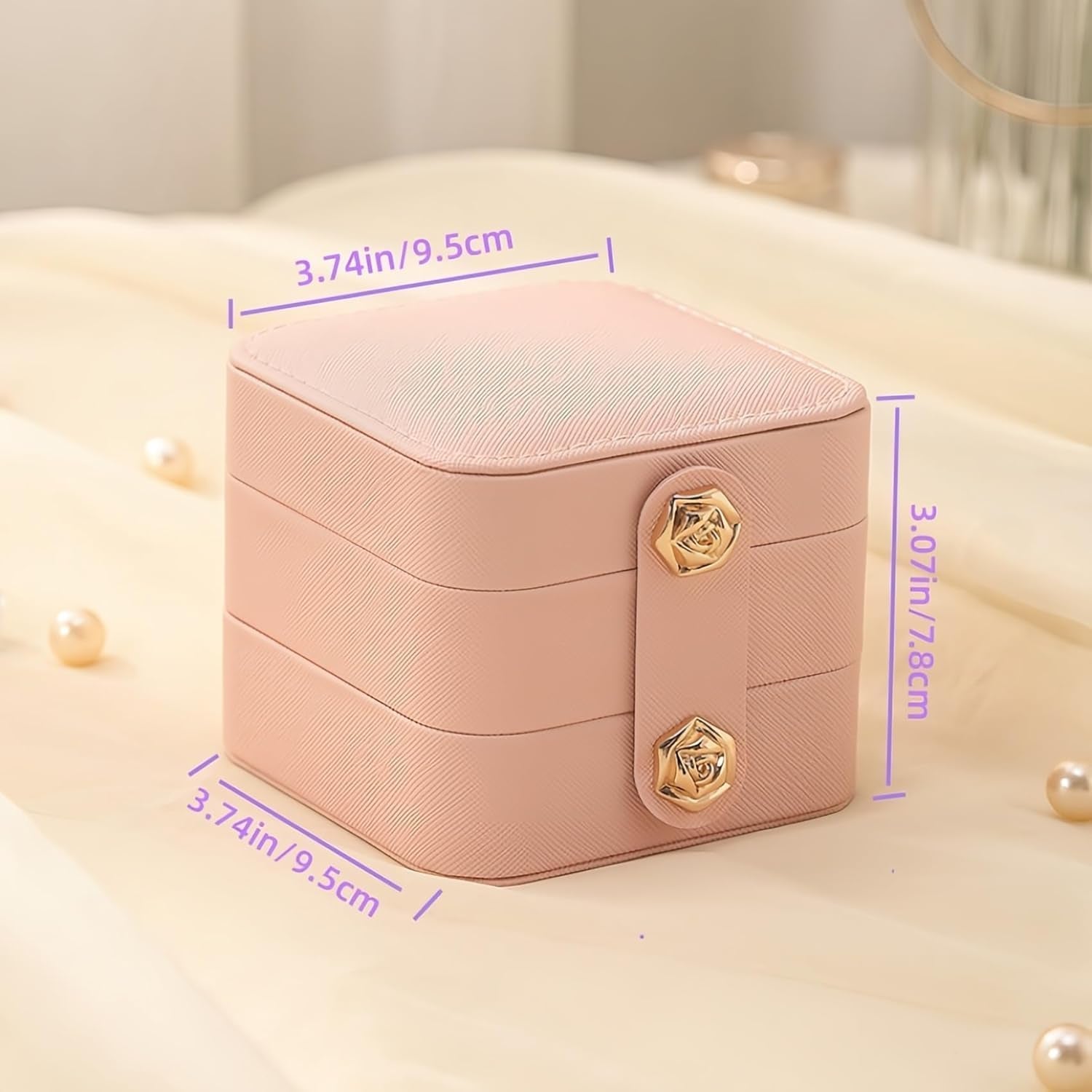 Small Jewelry Box,  Portable Jewelry Box Organizer Pink Leather Mini Travel Jewelry Case for Rings Earrings Necklace Bracelets Jewelry for Women Girls