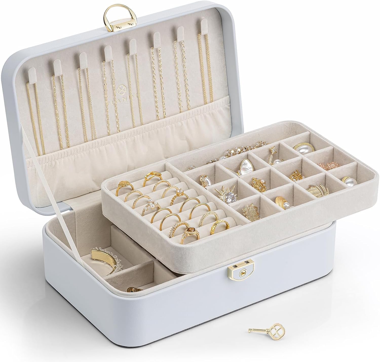 Jewelry Travel Organizer 2 Layer Travel Jewelry Case PU Leather Jewelry Organizer for Necklace Earring Storage Gifts for Girls Women