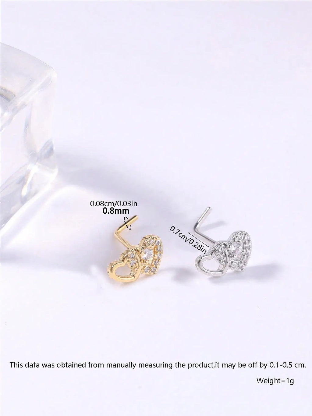 Heart Shaped L Shape Nose Stud, Rhinestone Decor Nose Ring, Nose Rings Studs, Nose Piercing Jewelry, Fashionable Love Body Jewelry for Women & Girls, Trendy All-Match & Exquisite Jewelry for Birthday Gift, Chic Body Jewelry
