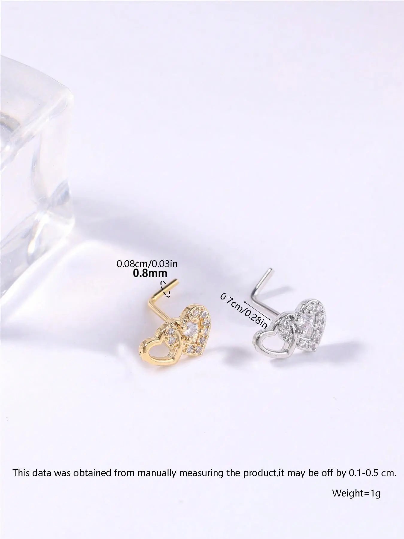 Heart Shaped L Shape Nose Stud, Rhinestone Decor Nose Ring, Nose Rings Studs, Nose Piercing Jewelry, Fashionable Love Body Jewelry for Women & Girls, Trendy All-Match & Exquisite Jewelry for Birthday Gift, Chic Body Jewelry