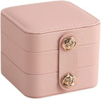 Small Jewelry Box,  Portable Jewelry Box Organizer Pink Leather Mini Travel Jewelry Case for Rings Earrings Necklace Bracelets Jewelry for Women Girls